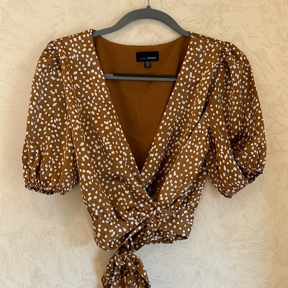 Lucy Paris Brown Polka Dot Wrap Crop Top